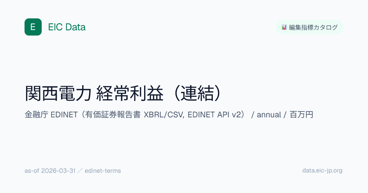 関西電力 経常利益（連結） (edinet-kepco-ordinary-income) — EIC Data